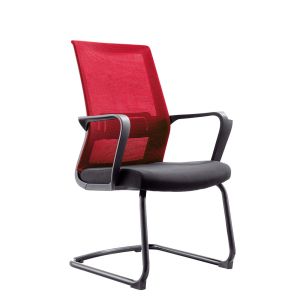 Посетителски стол RFG Smart M, дамаска и меш, до 120 kg, черна седалка, червена облегалка, 2 броя в комплект