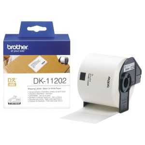 Лента Brother DK11202, 62 x 100 mm, черен печат върху бяла лента, 300 броя