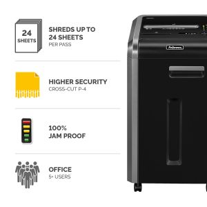 Fellowes Шредер за унищожаване на документи Powershred 225i, 100% Jam Proof, Strip-Cut