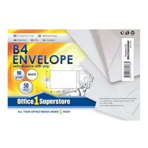 Office 1 Плик, B4, 250 x 353 mm, хартиен, със самозалепваща лента, бял, 50 броя