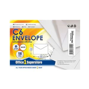 Office 1 Плик, C6, 114 x 162 mm, хартиен, със самозалепваща лента, бял, 100 броя