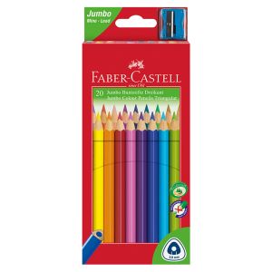 Faber-Castell Цветни моливи Triangular Jumbo, 20 цвята, с включена острилка