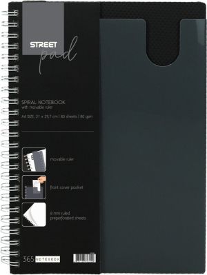 Тетрадка SP Office, А5, спирала, PP, 80л, малки квадратчета, черна