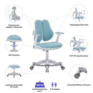 Детски стол RFG Ergo Cute White, текстил, до 100 kg, син