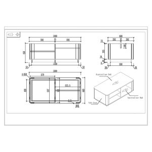 Ниска маса RFG Elmaz, 1200 х 600 х 450 mm, правоъгълен плот, ПДЧ 25 mm, австралийски дъб и сиво