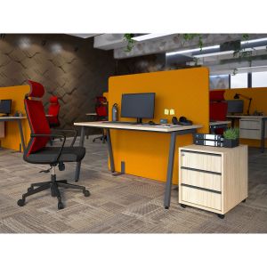 Контейнер за бюро Narbutas Nova A, 428 x 600 x 560 mm, с колелца, ПДЧ, меламин кехлибарен дъб, тъмносива вградена дръжка