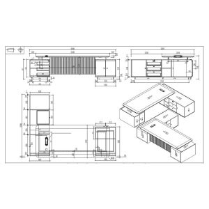 Бюро RFG Parma, 2800 х 2050 х 760 mm, ПДЧ 50 mm, орех и перлен графит
