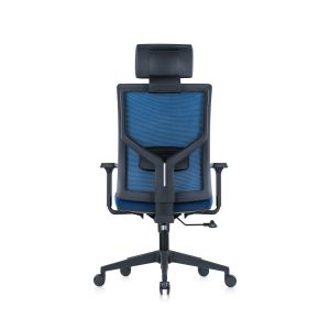 Ергономичен стол RFG Snow Black HB, дамаска и меш, Multi-function механизъм, до 120 kg, тъмносиня седалка, тъмносиня облегалка
