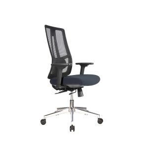 Ергономичен стол RFG Artur W, дамаска и меш, до 150 kg, тъмносива седалка, черна облегалка