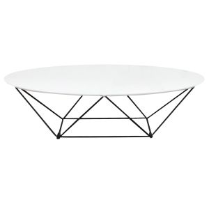 Ниска маса RFG Erika, 120 x 60 x 32 cm, овален бял плот, ПДЧ, черни метални крака, сглобена мостра