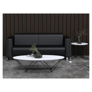 Ниска маса RFG Erika, 120 x 60 x 32 cm, овален бял плот, ПДЧ, черни метални крака, сглобена мостра