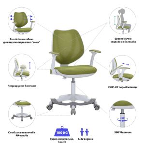 Детски стол RFG Sweety White, меш, до 100 kg, зелен