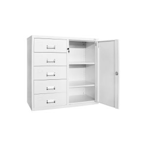 Кардекс RFG, метален, 1 x 5 чекмеджета, с шкаф, 90 х 40 х 90 cm, бял
