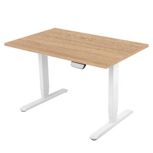 Ергономично eлектрическо бюро RFG, 160 x 80 cm, ПДЧ 25 mm, плот кехлибарен дъб, бели метални крака