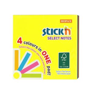 Stick'n Самозалепващи се листчета Select Notes, 76 x 76 mm, 4 цвята, 100 листа
