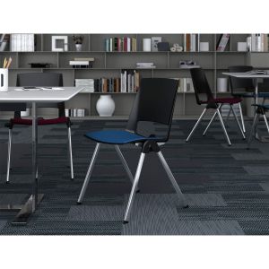 Посетителски стол RFG Sweet Chrome Black, дамаска и полипропилен, до 120 kg, черен, 4 броя в комплект