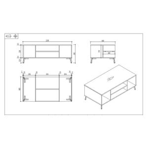 Ниска маса RFG Paris, 1200 х 600 х 450 mm, правоъгълен плот, ПДЧ 25 mm, орех и сиво