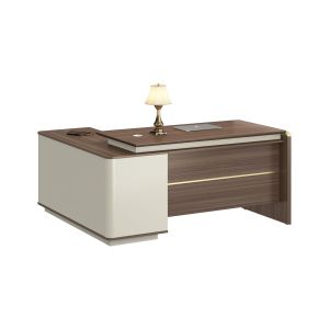 Бюро RFG Lisabon, с шкаф, 1600 х 1450 х 760 mm, ПДЧ 25 mm, тъмен дъб и сиво