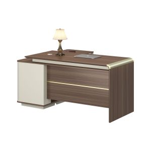 Бюро RFG Lisabon, с шкаф, 1600 х 1450 х 760 mm, ПДЧ 25 mm, тъмен дъб и сиво