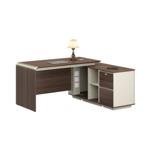 Бюро RFG Lisabon, с шкаф, 1600 х 1450 х 760 mm, ПДЧ 25 mm, тъмен дъб и сиво