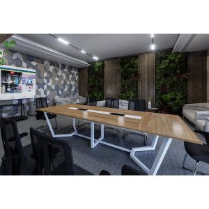 Заседателна маса RFG Roy, 3600 х 1400 х 750 mm, правоъгълен плот, ПДЧ 25 mm, бряст, бяла основа