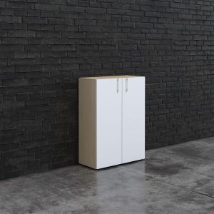 Шкаф Narbutas Choice, 800 x 420 x 1075 mm, ПДЧ 18 mm, корпус с избелен дъб, бели врати с бяла правоъгълна дръжка