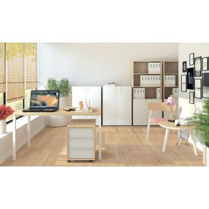 Шкаф Narbutas Choice, 800 x 420 x 1780 mm, ПДЧ 18 mm, корпус с избелен дъб, бели врати с бяла правоъгълна дръжка