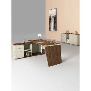 Бюро RFG Elmaz, с шкаф, 2000 х 1500 х 760 mm, ПДЧ 40 mm, австралийски дъб и сиво