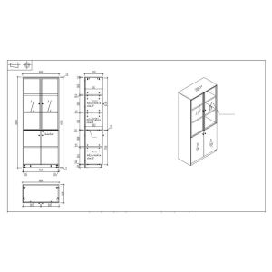 Шкаф RFG Parma, със стъклени врати, 800 х 400 х 2000 mm, ПДЧ, орех и тъмносиво