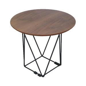 Ниска маса RFG Erika H, 52 x 52 x 42 cm, кръгъл плот, ПДЧ 18 mm, плот орех, черни метални крака, сглобена мостра