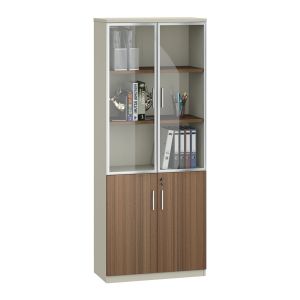 Шкаф RFG Elmaz, със стъклени врати, 800 х 400 х 2000 mm, ПДЧ, австралийски дъб и сиво