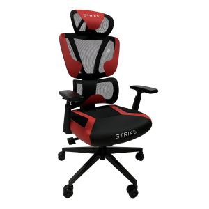 Геймърски стол RFG Strike, дамаска и меш, Multi-function механизъм, метална основа, до 130 kg, черно-червен