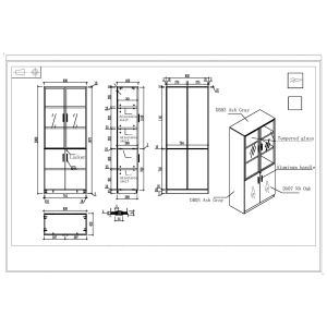 Шкаф RFG Lisabon, със стъклени врати, 800 х 400 х 2000 mm, ПДЧ, дъб и сиво