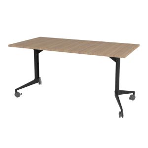 Конферентна маса RFG Flip, 140 x 80 x 74 cm, мобилна, сгъваема, правоъгълен плот, ПДЧ 25 mm, кехлибарен дъб, черни метални крака