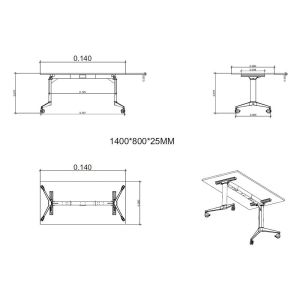 Конферентна маса RFG Flip, 140 x 80 x 74 cm, мобилна, сгъваема, правоъгълен плот, ПДЧ 25 mm, кехлибарен дъб, черни метални крака