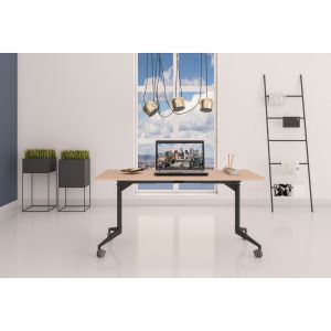 Конферентна маса RFG Flip, 140 x 80 x 74 cm, мобилна, сгъваема, правоъгълен плот, ПДЧ 25 mm, кехлибарен дъб, черни метални крака