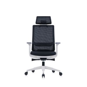 Ергономичен стол RFG Meteor X White HB, дамаска и меш, до 130 kg, черна седалка, черна облегалка