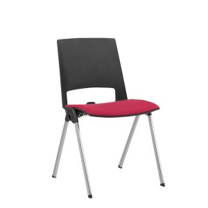 Посетителски стол RFG Sweet Chrome Black, дамаска и полипропилен, до 120 kg, червен, 4 броя в комплект