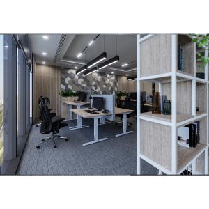 Ергономично eлектрическо бюро с регулируема височина RFG, 160 x 80 cm, ПДЧ 25 mm, бял плот, бели метални крака