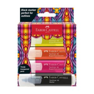 Faber-Castell Текст маркер, 1 черен и 3 неонови цвята