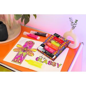 Faber-Castell Текст маркер, 1 черен и 3 неонови цвята