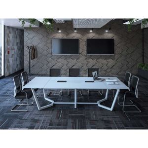 Заседателна маса RFG Roy, 3600 х 1400 х 750 mm, правоъгълен плот, ПДЧ 25 mm, метална основа, бяла