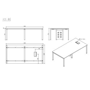 Заседателна маса RFG Monaco, 2400 х 1200 х 750 mm, правоъгълен плот, ПДЧ 25 mm, метална основа, плот бряст, бял метал