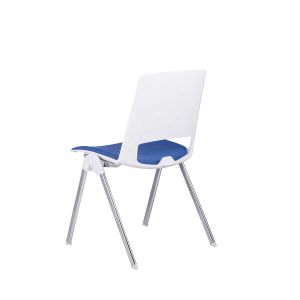 Посетителски стол RFG Sweet Chrome White, дамаска и полипропилен, до 120 kg, син, 4 броя в комплект