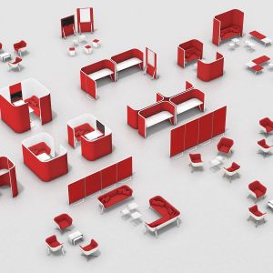 Ниска маса Interstuhl Hub HU920, правоъгълен плот, HPL, метална основа, бяла, 2 броя в комплект