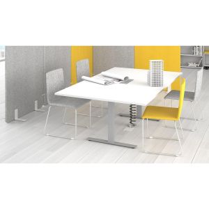 Заседателна маса Narbutas T-Easy, 2000 x 1200 x 740 mm, правоъгълен плот, ПДЧ 25 mm, бял меламин, бял метал, крак тип I