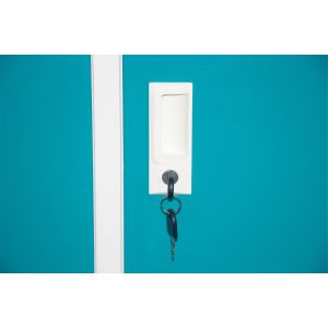 Гардероб RFG, метален, троен, с три врати, 120 х 40 х 120 cm, бял, с тюркоазени врати