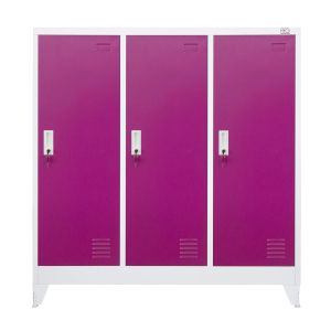 Гардероб RFG, метален, троен, с три врати, 120 х 40 х 120 cm, бял, с лилави врати