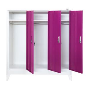 Гардероб RFG, метален, троен, с три врати, 120 х 40 х 120 cm, бял, с лилави врати