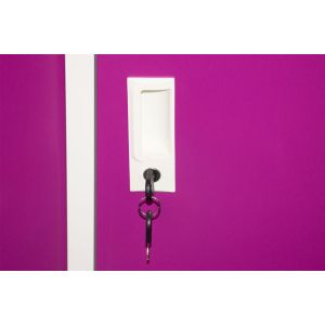 Гардероб RFG, метален, троен, с три врати, 120 х 40 х 120 cm, бял, с лилави врати